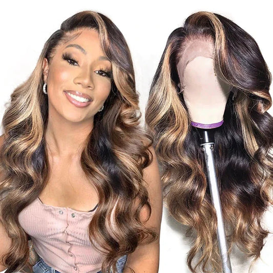 30 Inch Transparent 13x4 Lace Front Human Hair Wigs Highlight Ombre Body Wave Lace Frontal Wigs Brazilian Water Wavy Lace Wig