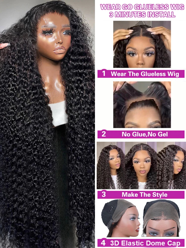 4X4 Lace Closure Curly Glueless Wig Human Hair Ready To Wear And Go PrePlucked Deep Wave Frontal Wig Human Hair Wigs For Women