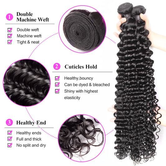 7A Brazilian Deep Wave Human Hair Bundles With 5x5 HD Transparent Lace Closure 13x4 Frontal with Virgin Curly Water Wave Bundles