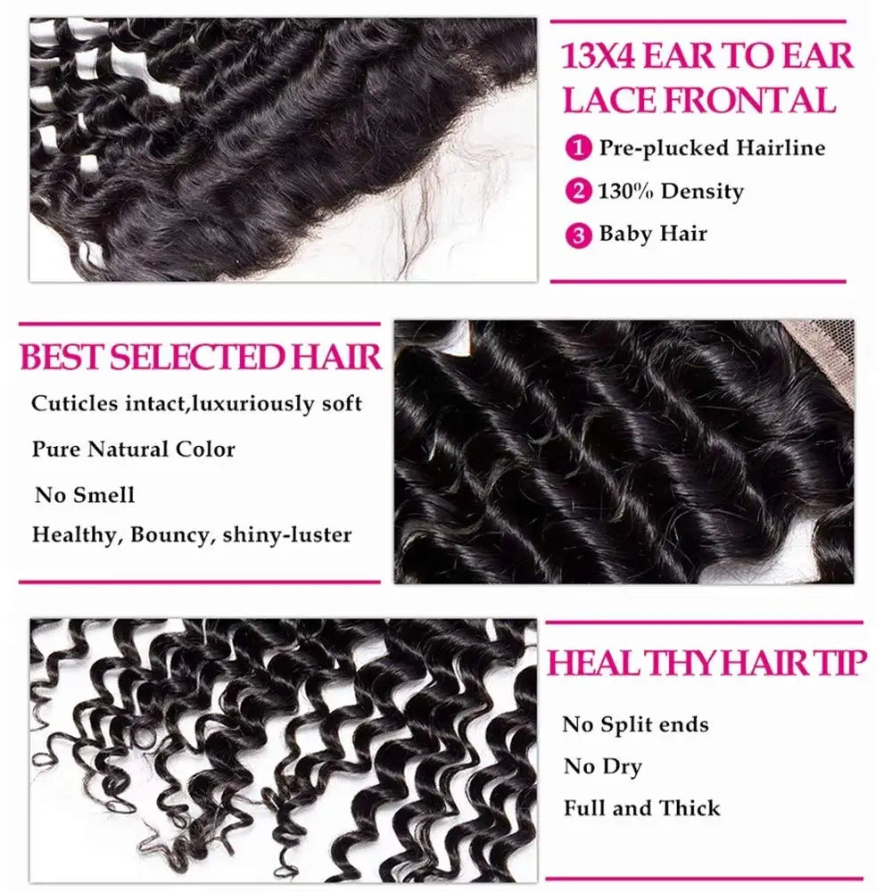 7A Brazilian Deep Wave Human Hair Bundles With 5x5 HD Transparent Lace Closure 13x4 Frontal with Virgin Curly Water Wave Bundles