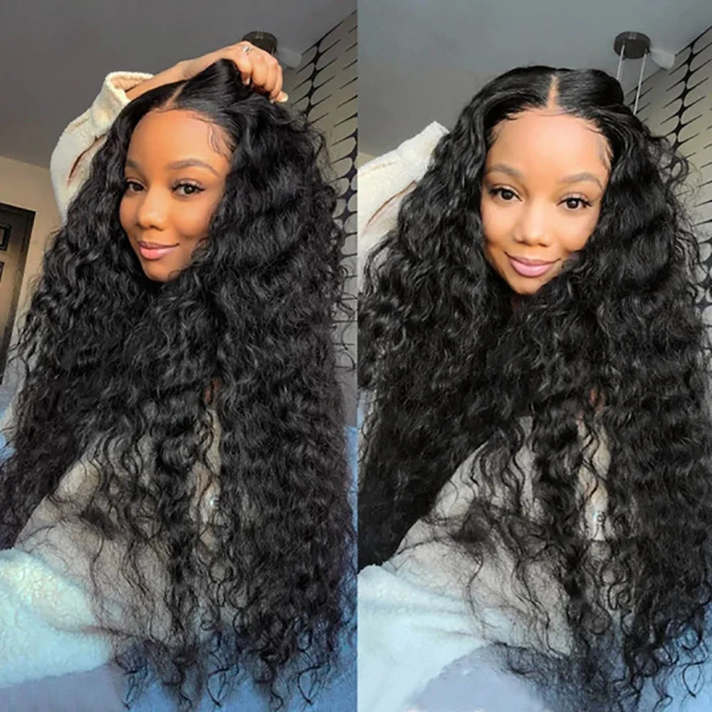 7A Brazilian Deep Wave Human Hair Bundles With 5x5 HD Transparent Lace Closure 13x4 Frontal with Virgin Curly Water Wave Bundles