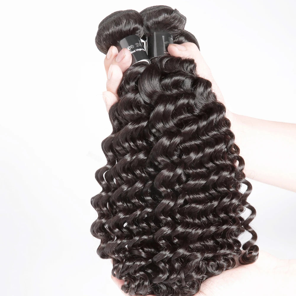 7A Brazilian Deep Wave Human Hair Weave Bundles Unprocessed Virgin Hair Extension Double Drawn Kinky Curly Human Hair Bundles