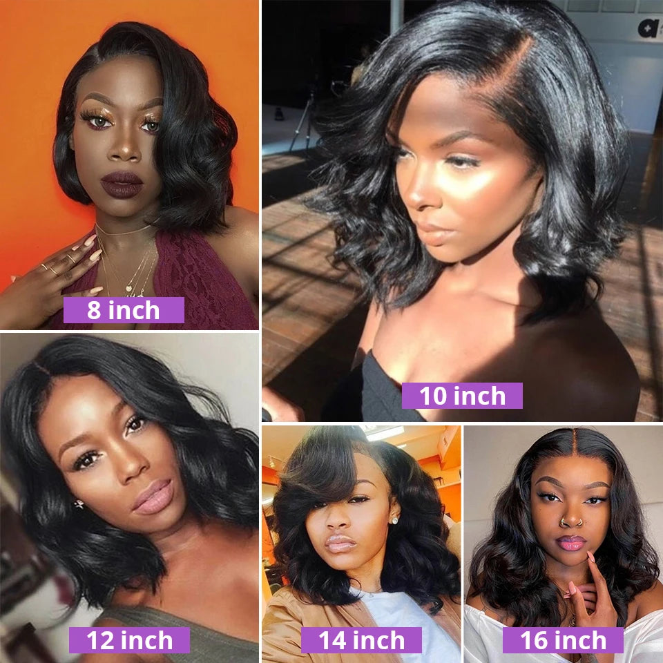 Short Bob Wig Body Wave Wavy Lace Frontal Human Hair Wig Natural Wave Pre Plucked Baby Hair Brazilian T Part Lace Front Bob Wig