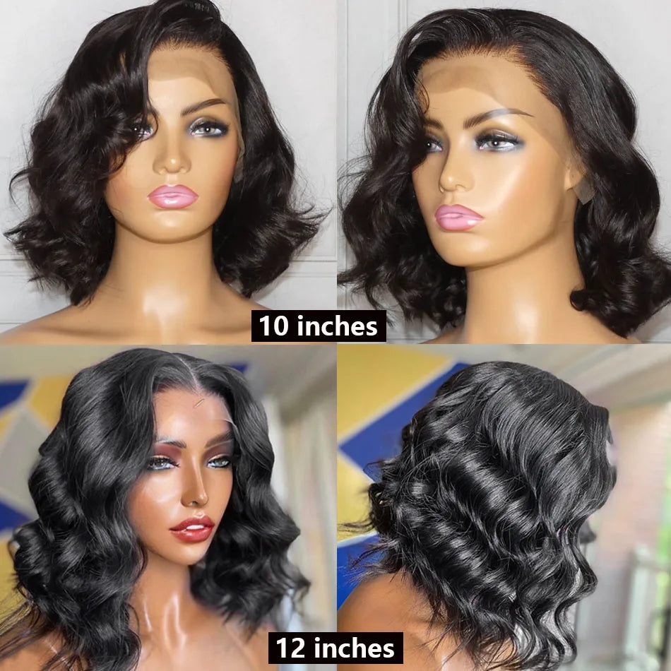 Short Bob Wig Body Wave Wavy Lace Frontal Human Hair Wig Natural Wave Pre Plucked Baby Hair Brazilian T Part Lace Front Bob Wig