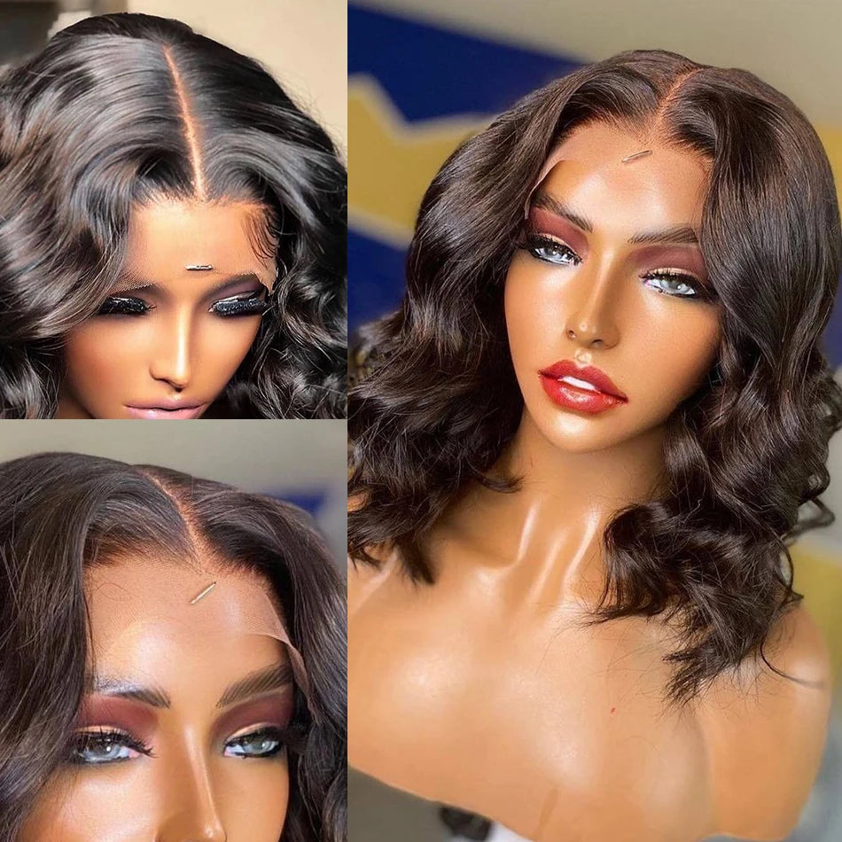 Short Bob Wig Body Wave Wavy Lace Frontal Human Hair Wig Natural Wave Pre Plucked Baby Hair Brazilian T Part Lace Front Bob Wig