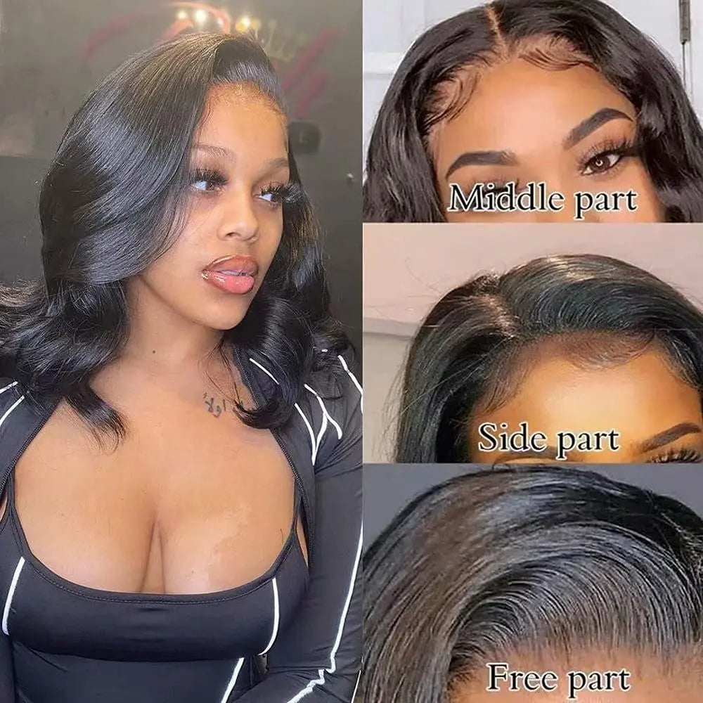 Short Bob Wig Body Wave Wavy Lace Frontal Human Hair Wig Natural Wave Pre Plucked Baby Hair Brazilian T Part Lace Front Bob Wig