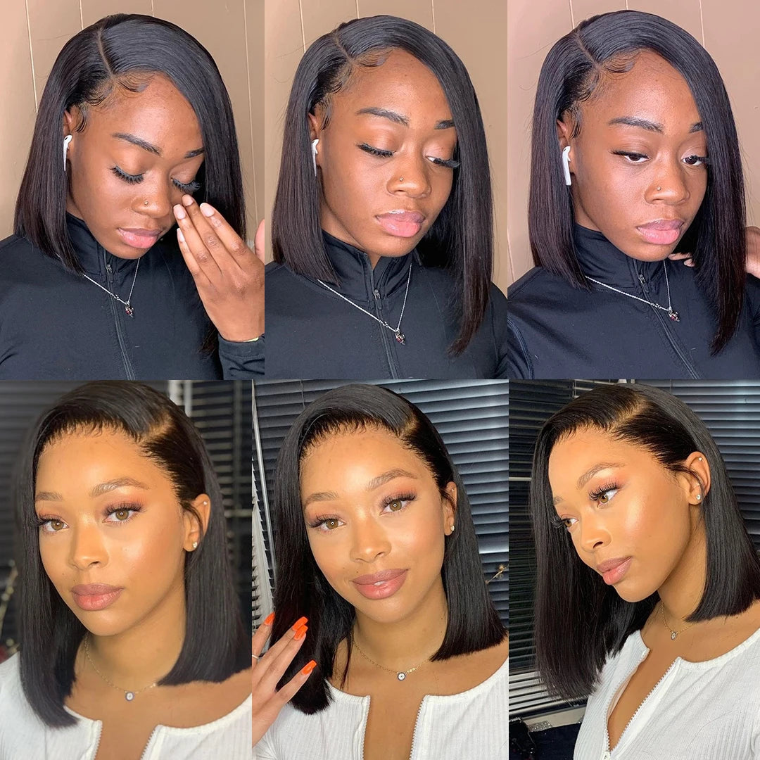 Short Bob Wig Bone Straight Lace Front Human Hair Wig for Women Pre Plucked 4x4 Lace Closure Wig Brazilian Lace Frontal Wigs