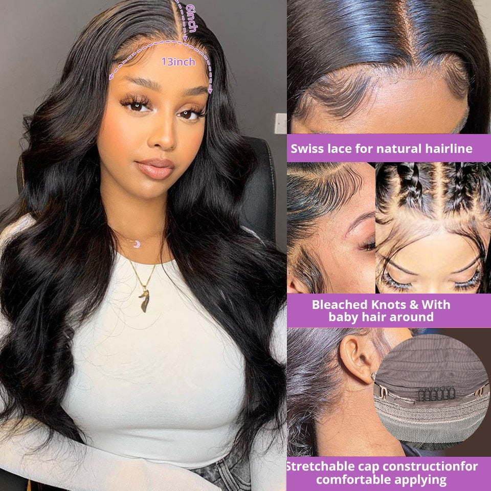 Transparent 13x6 Lace Front Human Hair Wigs Brazilian Body Wave Lace Frontal Wig For Black Women Preplucked 4x4 Lace Closure Wig - Part Lace Wigs